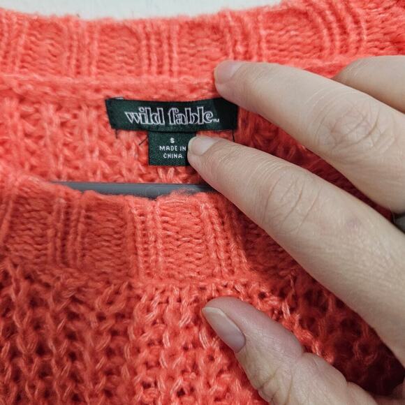 Womens Oversized Raglan Crew Neck Sweater Balloon Sleeve Bright Coral Size S - Picture 6 of 7